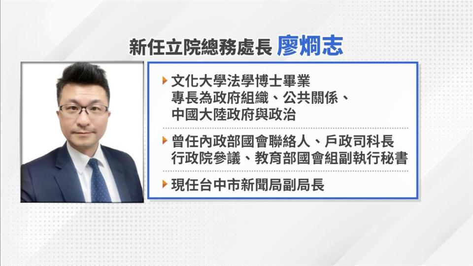 盧秀燕牽線？立院新任總務處長拍板　由台中新聞局副局長廖炯志出任