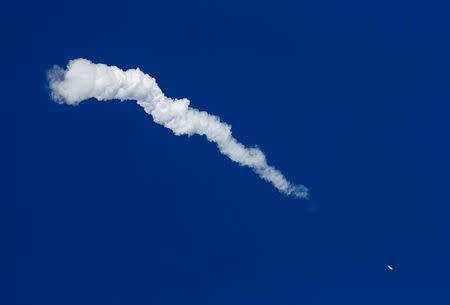 The Soyuz MS-10 spacecraft carrying the crew of astronaut Nick Hague of the U.S. and cosmonaut Alexey Ovchinin of Russia blasts off to the International Space Station (ISS) from the launchpad at the Baikonur Cosmodrome, Kazakhstan October 11, 2018. REUTERS/Shamil Zhumatov