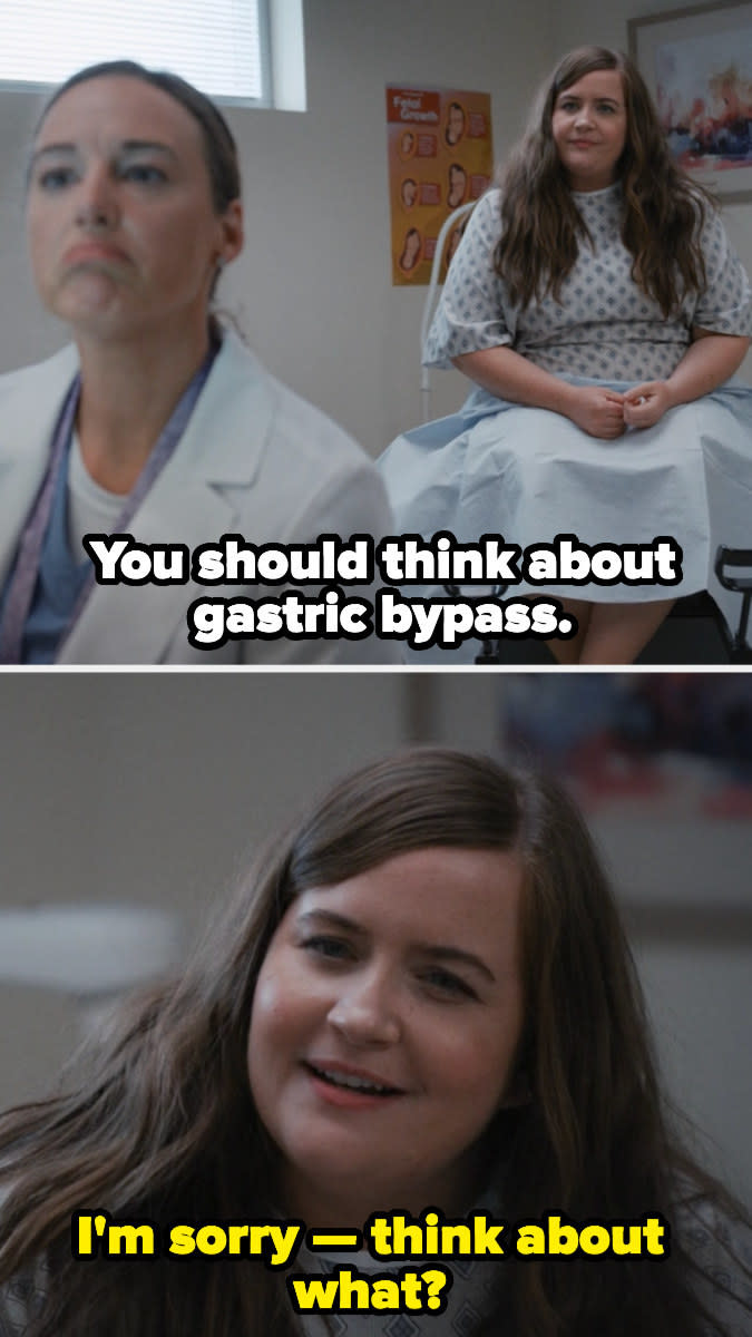 Aidy Bryant in Shrill being told she needs a gastric bypass