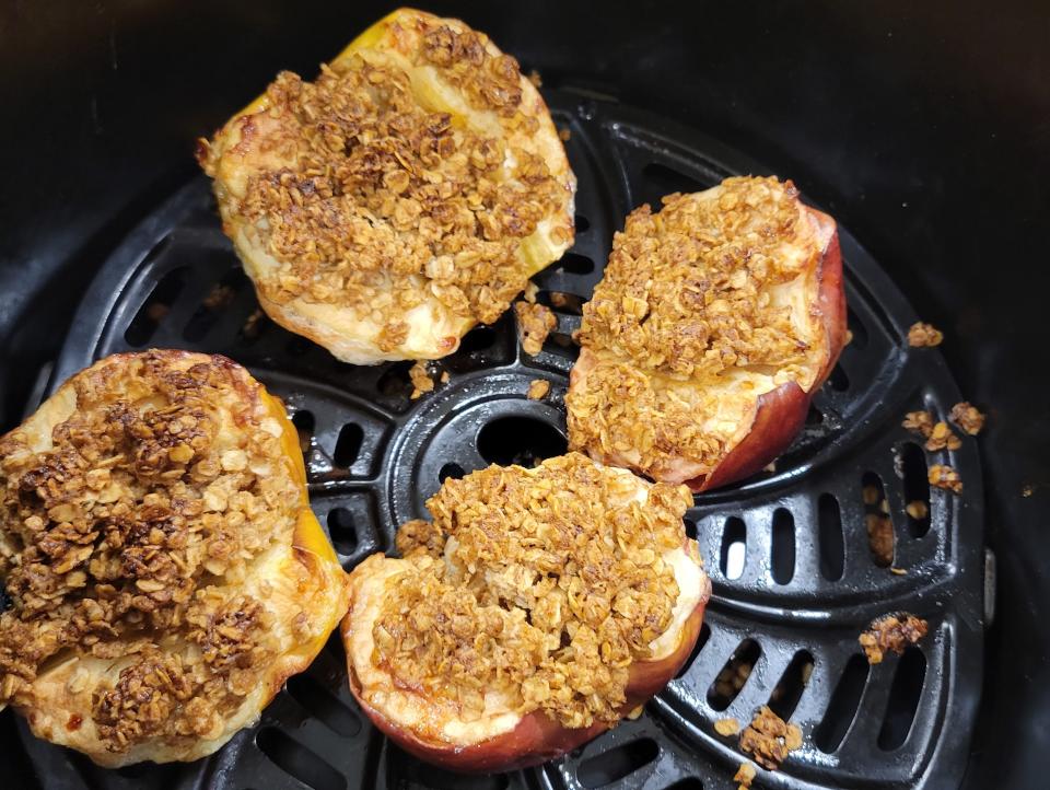 apples with cinnamon on them in an air fryer