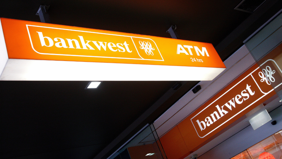 The Bankwest logo on the exterior of a Bankwest branch.
