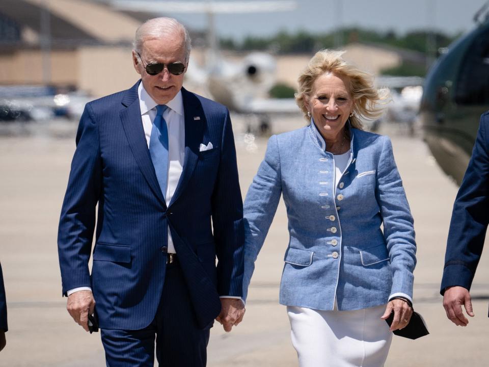 Joe Biden and Jill Biden wear matching blue colors