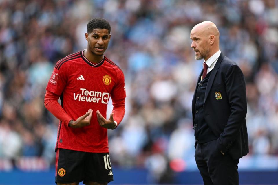 Marcus Rashford’s struggles this season haven’t been helped by Erik ten Hag changing his position (The FA via Getty Images)