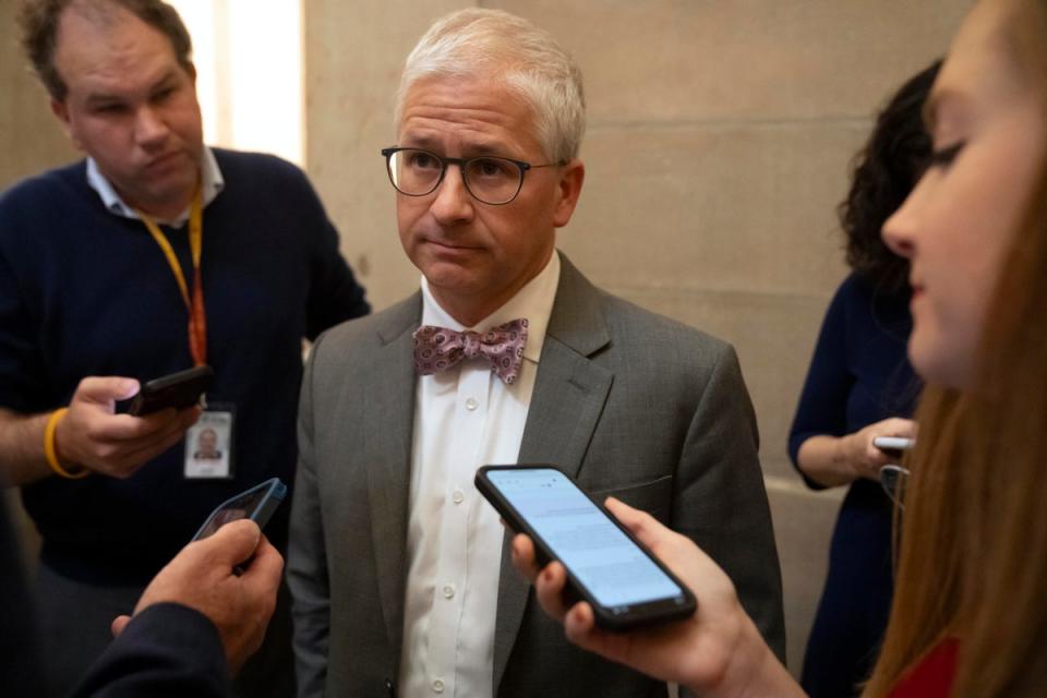 Patrick McHenry speaks to reporters on Tuesday before McCarthy’s ousting (Copyright 2023 The Associated Press. All rights reserved.)