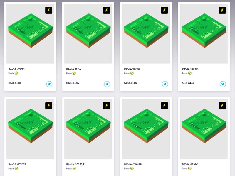 Plots of land from the Pavia metaverse listed on an NFT marketplace. (CNFT)