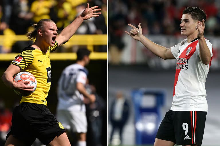 Erling Braut Haaland gritando un gol de Borussia Dortmund; el 9 será compañero de Alvarez en el City de Pep Guardiola