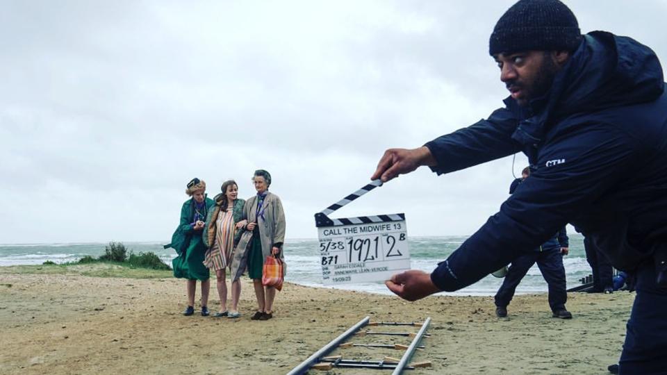 Linda Bassett and Georgie Glen on the set of Call the Midwife series 13