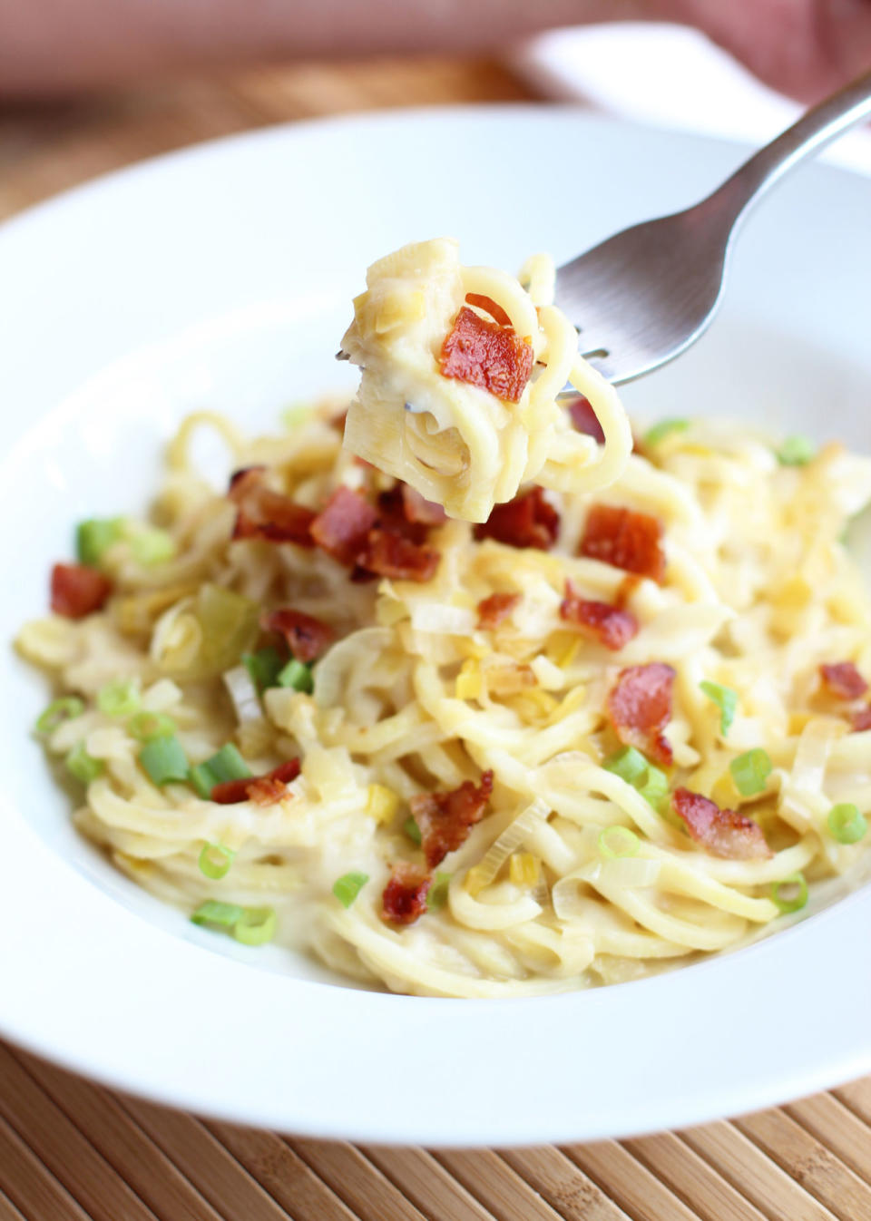 Alfredo with caramelized leeks and bacon