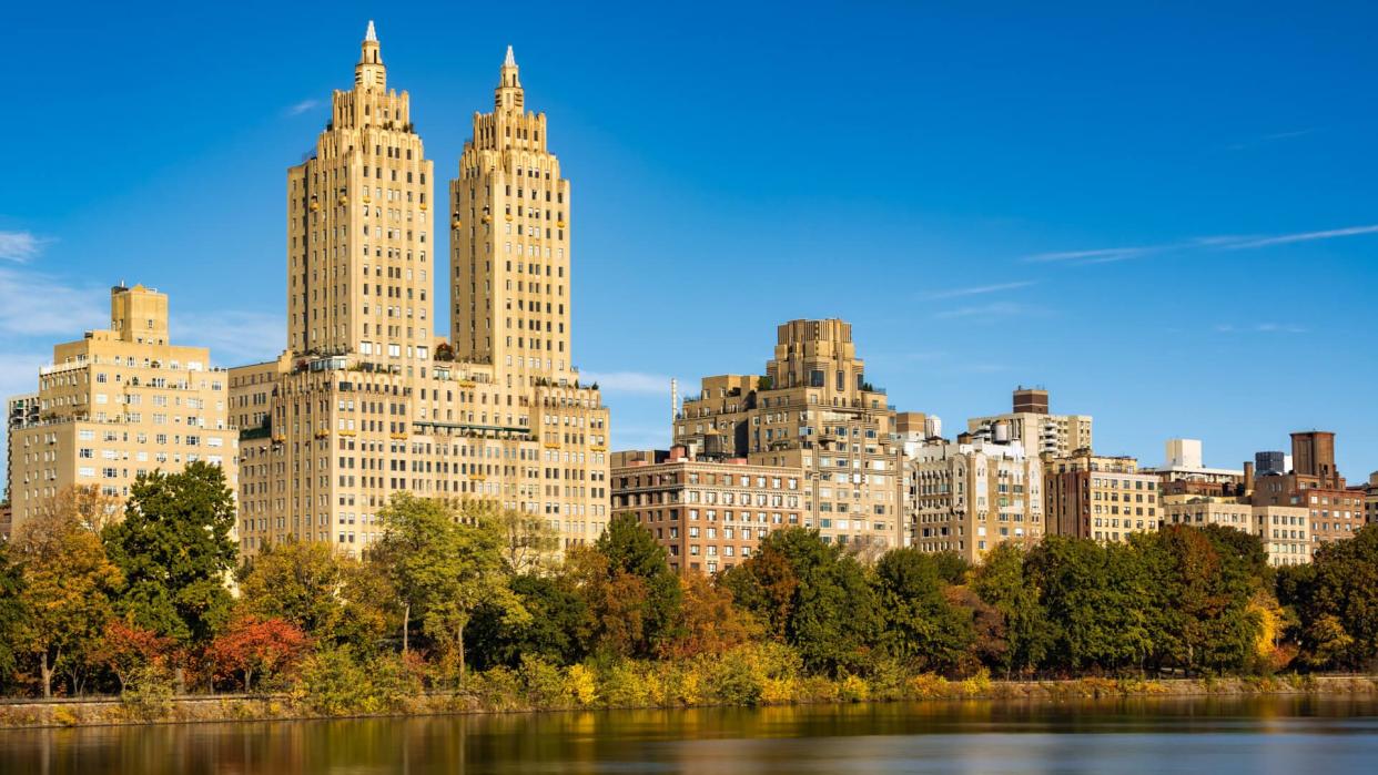 Upper West Side buildings and Central Park in Fall.