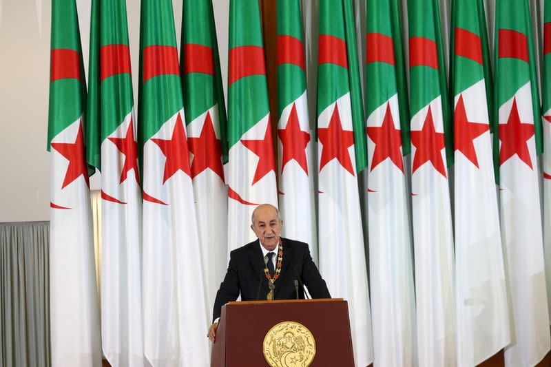 FILE PHOTO: Newly elected Algerian President Abdelmadjid Tebboune delivers a speech during a swearing-in ceremony in Algiers