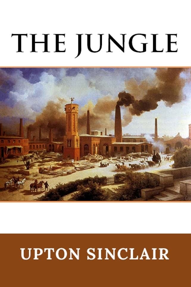 Cover of "The Jungle" by Upton Sinclair featuring industrial landscape painting