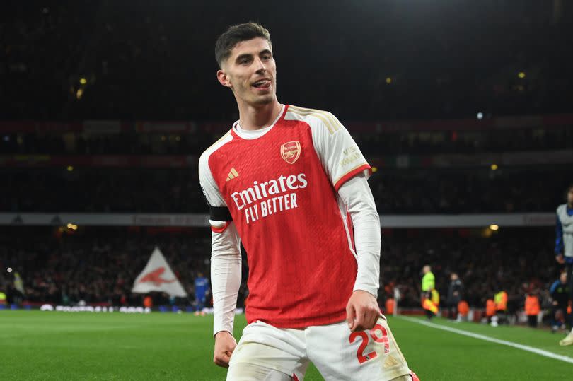 Arsenal forward Kai Havertz celebrates scoring against Chelsea