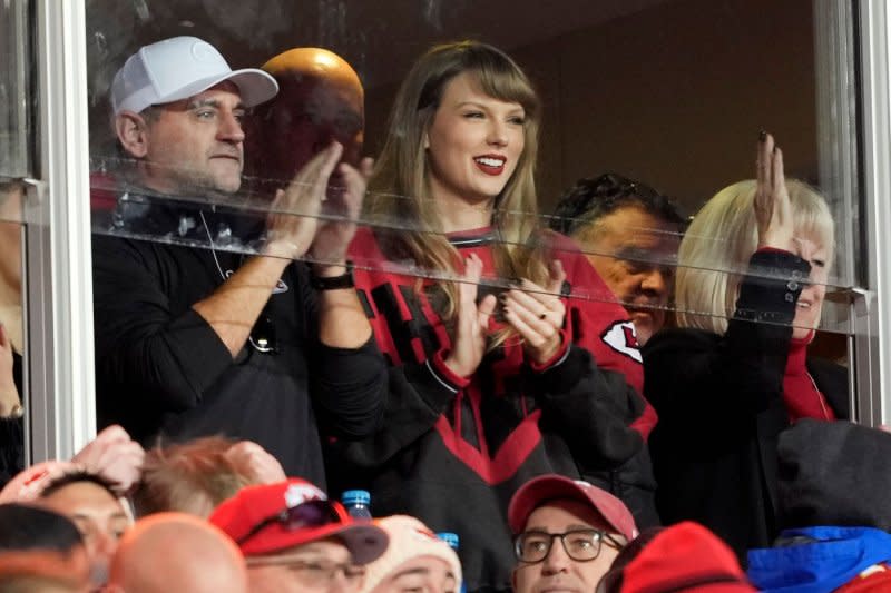 Taylor Swift reacts to a Kansas City Chiefs touchdown against the Buffalo Bills at Arrowhead Stadium in Kansas City, Mo., on December 10. File Photo by Jon Robichaud/UPI