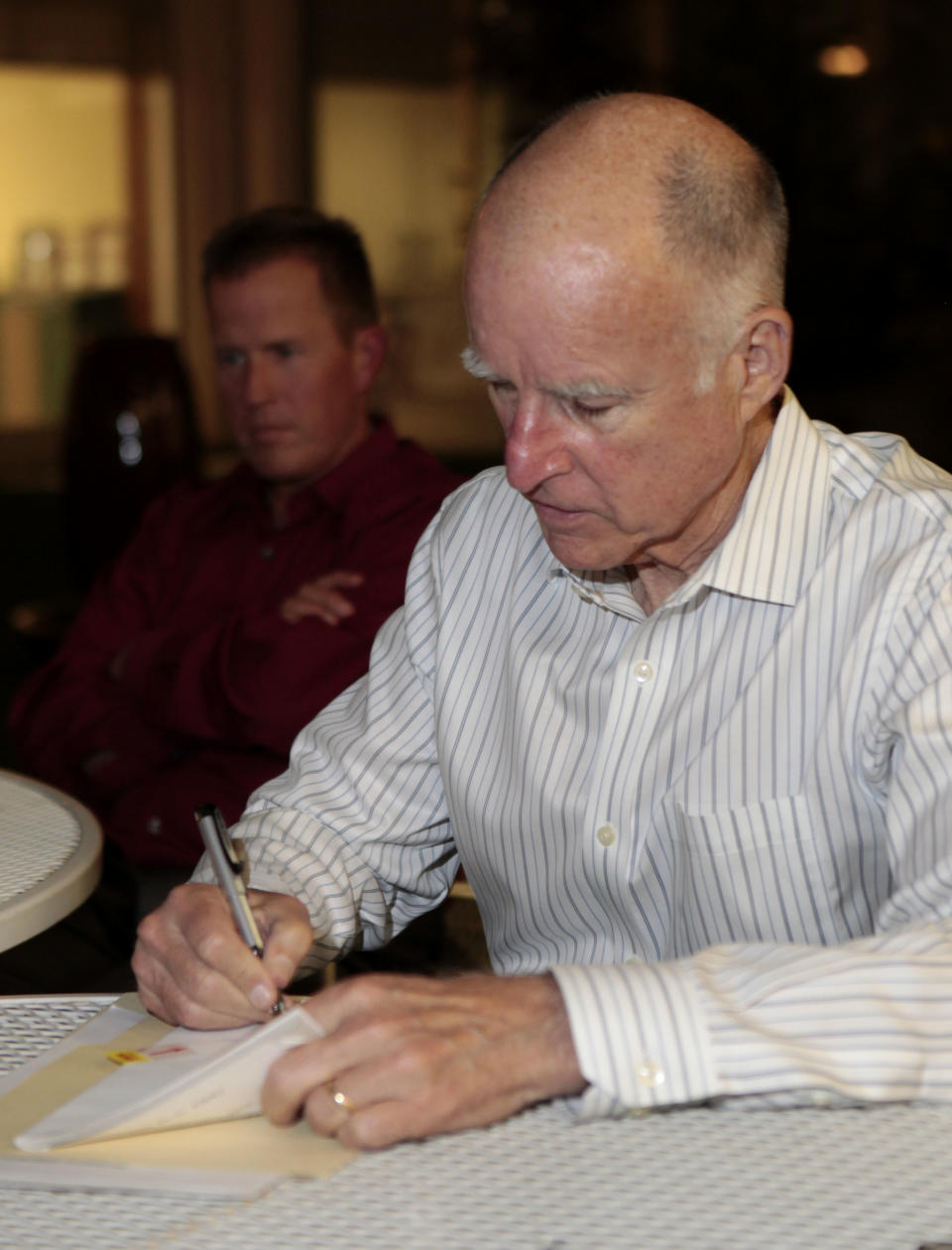 Gov. Jerry Brown signs the last of the budget related bills passed earlier in the day, at his Capitol office in in Sacramento, Calif., Wednesday, June 27, 2012. Brown put his signature on California's new budget just hours ahead of a signing deadline (AP Photo/Rich Pedroncelli)