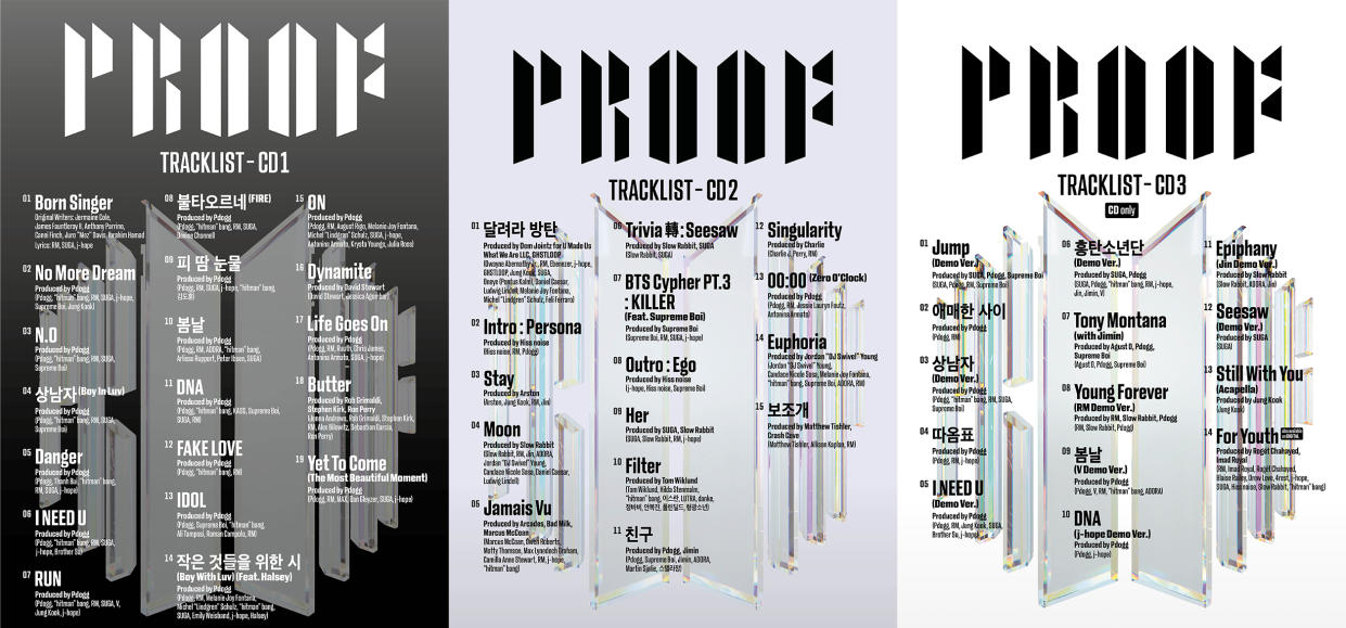 The official tracklist of BTS' three-disc anthology album, “Proof.