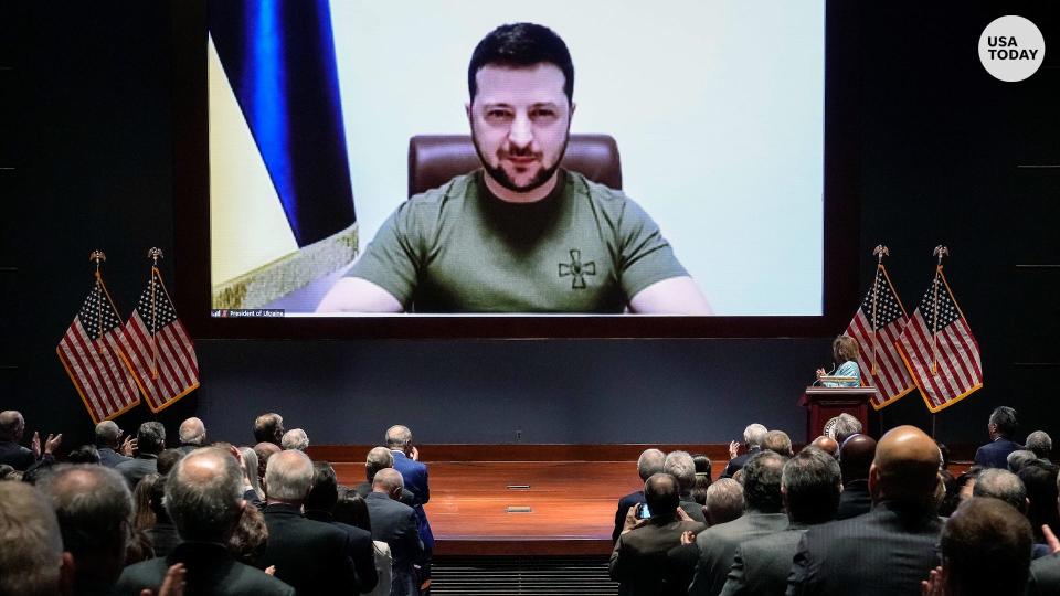 Ukrainian President Volodymyr Zelenskyy delivers a virtual address to Congress.