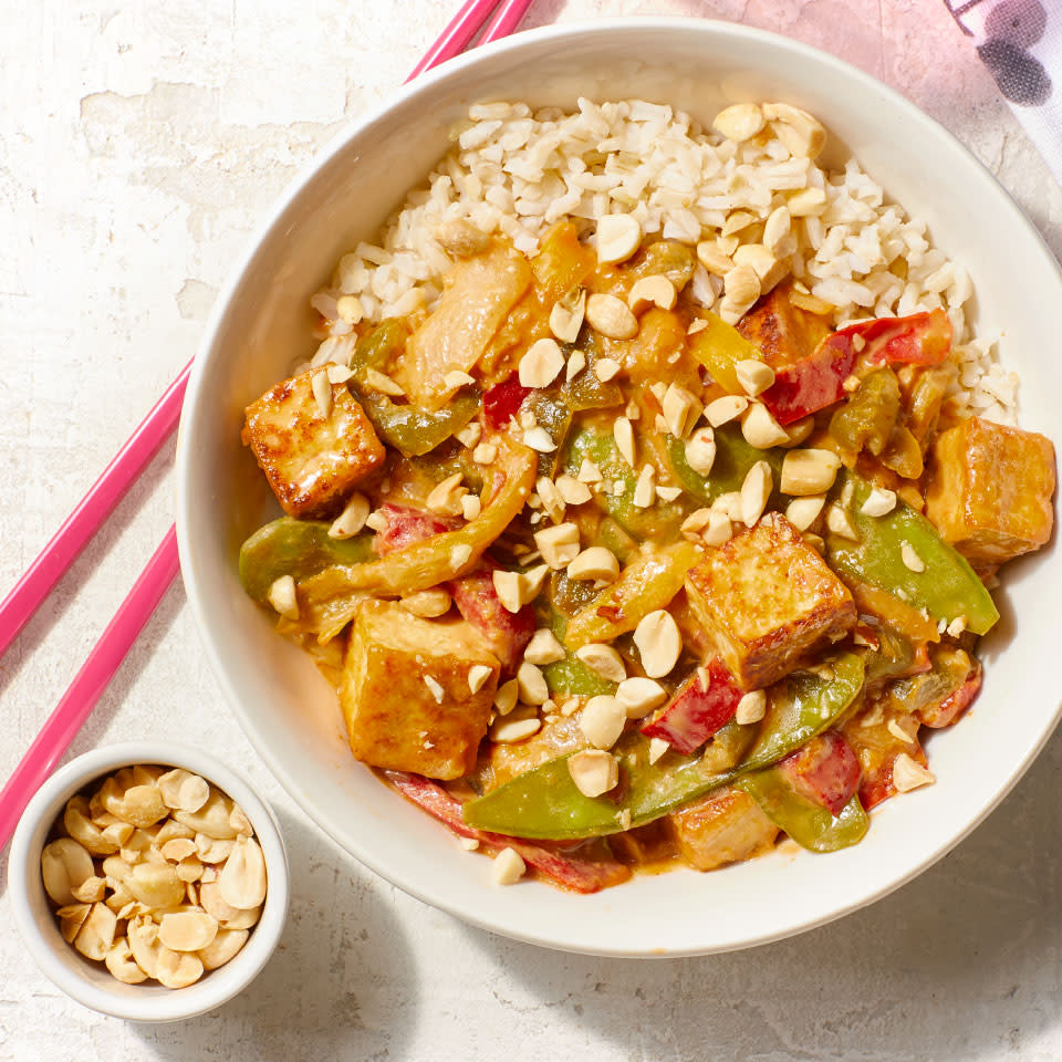 Tofu & Snow Pea Stir-Fry with Peanut Sauce