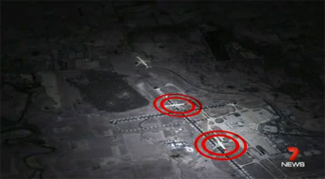 The delayed take off forced the Qantas jets to abort their landings. Source 7 News