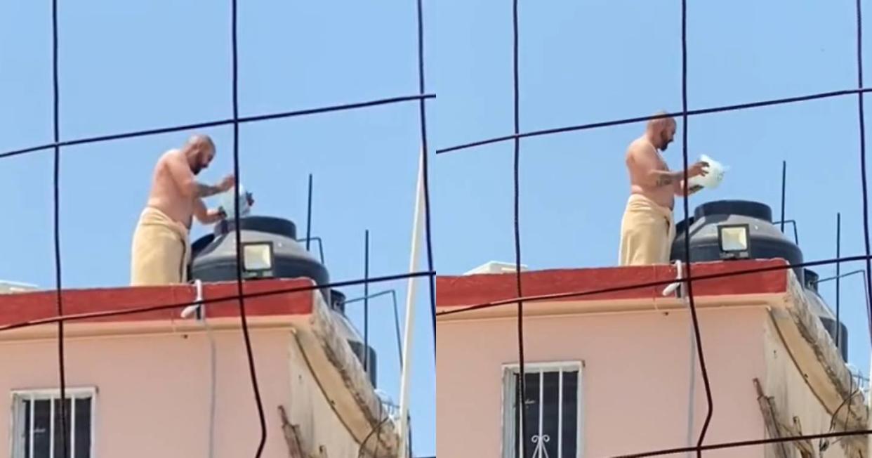 En Sonora hace tanto calor que un hombre le puso hielos a su tinaco. Foto: Captura de video TikTok vía @tioluisoficialmx