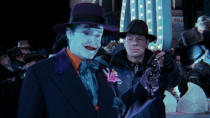 <p> Jack Nicholson might be the best of the Joker actors at achieving a truly funny balance of the villain&#x2019;s lighter and darker sides, and this moment from Tim Burton&#x2019;s <em>Batman</em> is peak proof. After Michael Keaton&#x2019;s Dark Knight interrupts the Clown Prince of Crime&#x2019;s Gotham parade by stealing balloons filled with Smylex gas, the frustrated Joker asks Bob (Tracey Walter) to hand him his pistol, which he then uses to shoot the goon and tells the others, &#x201C;Going to need a minute or two alone, boys.&#x201D; Whether his request for solitude was out of loss for his &#x201C;Number One guy&#x201D; or for the balloons, the deadpan delivery of that last line cements this as a brilliant example of dark comedy. </p>
