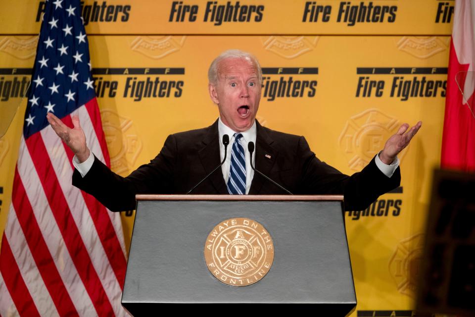 Joe Biden speaks to the International Association of Firefighters in Washington, DC on March 12, 2019.