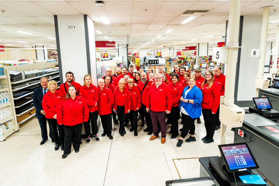 Staff at the relaunched Wilko store in Plymouth. (PA)