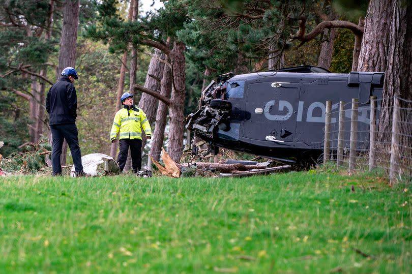 Air crash investigators at the scene of the Helicopter crash near Llanelidan, North Wales on November 1, 2022