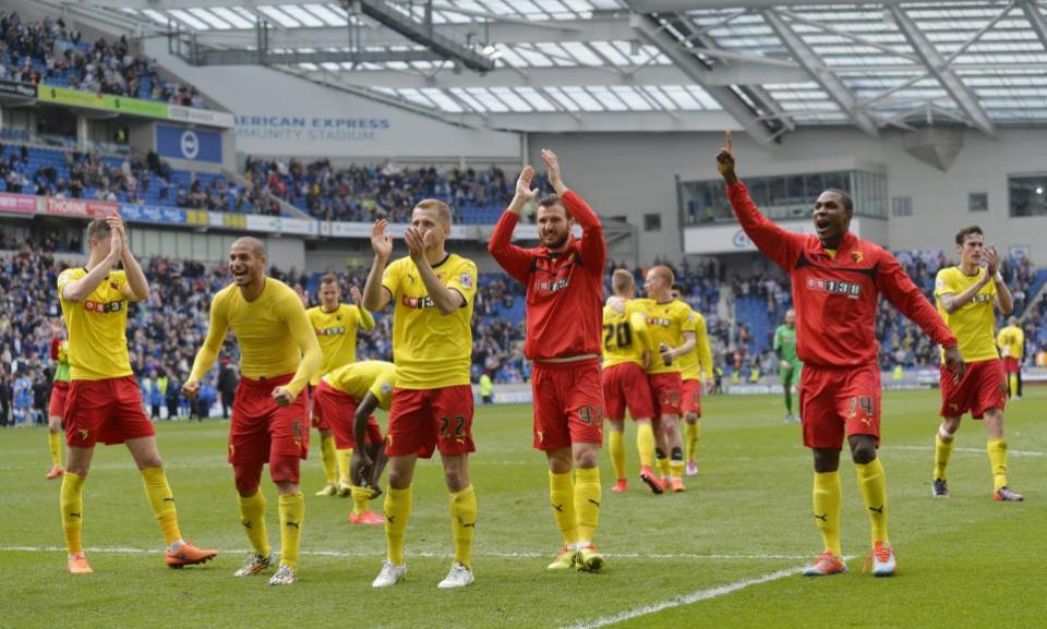 Watford Observer: The Hornets celebrate in front of their fans after full-time