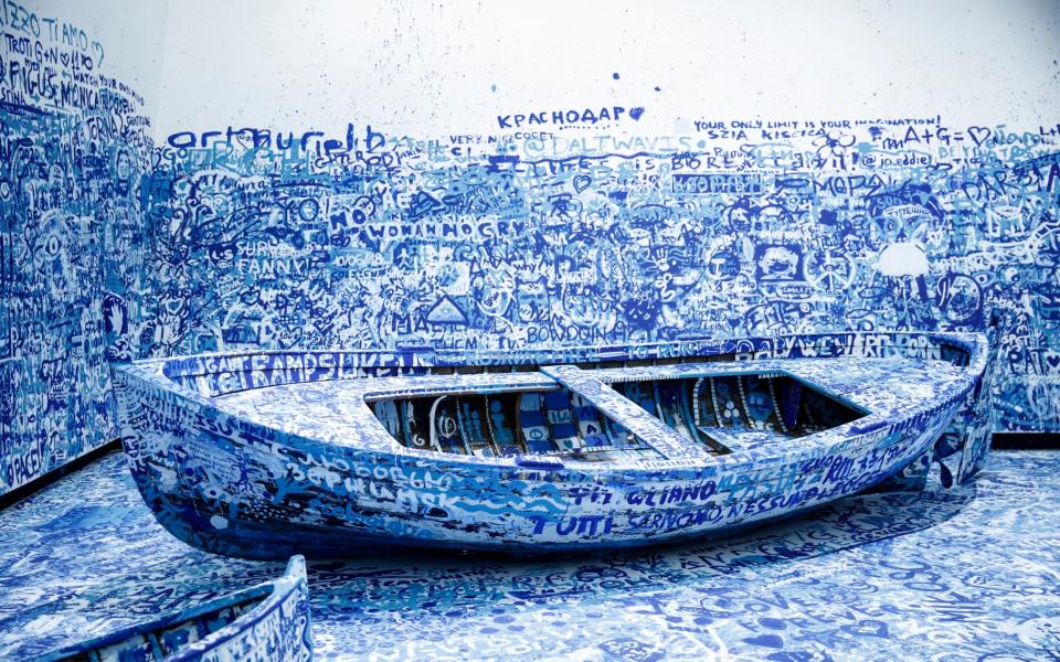 Yoko Ono's installation Add Color (Refugee Boat)