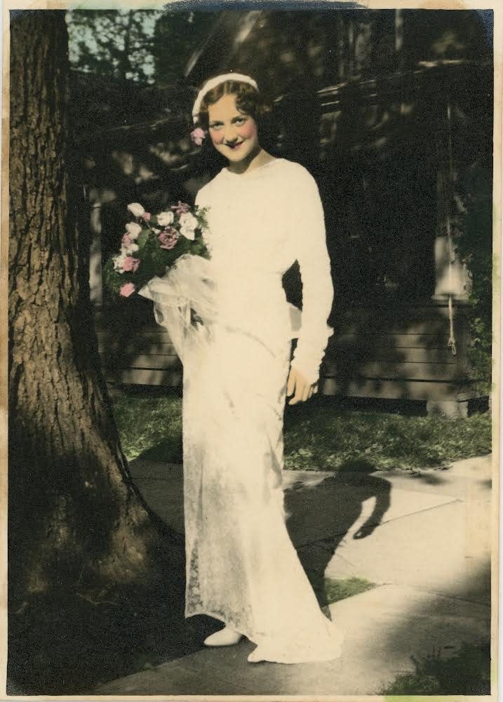 Virginia Ahrens designed and sewed the wedding dress she wore in 1934.