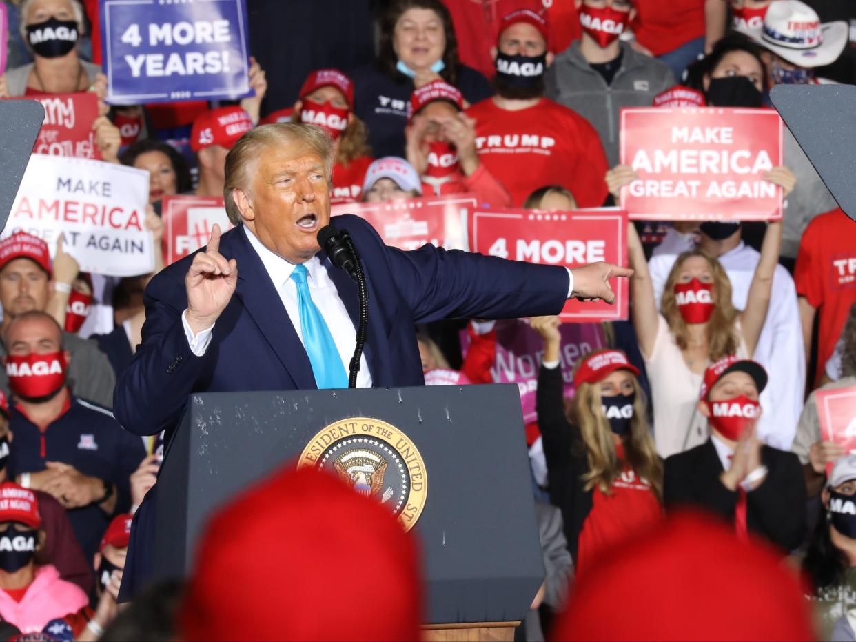 Trump speaks at the rally held at Harrisburg International Airport in Middletown, Pennsylvania (Getty)