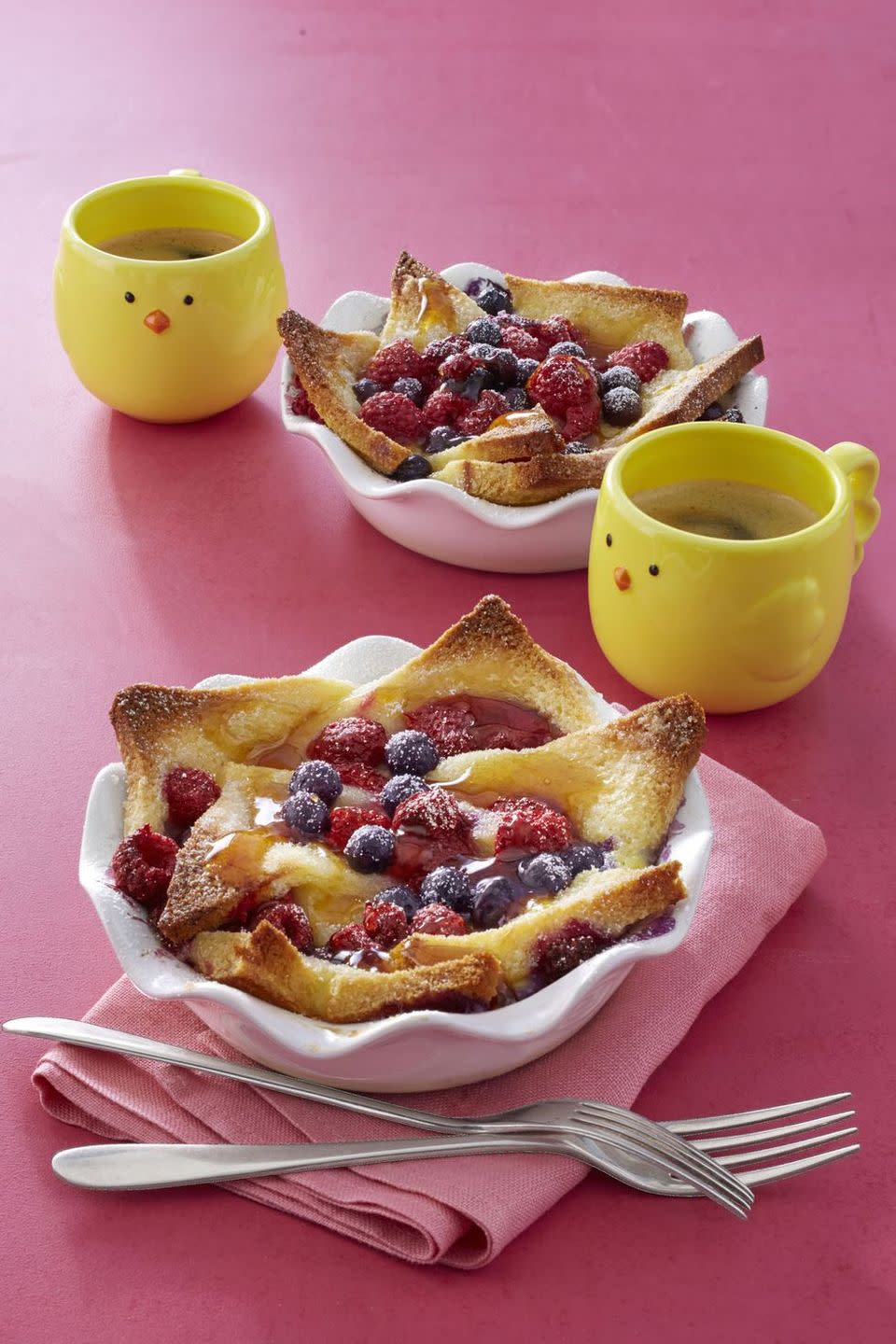 <p>Who needs a bowl of cereal when you could have a bowl of French toast? Top with your favorite assorted berries and a sprinkle of powdered sugar. </p><p><strong><em><a href="https://www.womansday.com/food-recipes/recipes/a58132/french-toast-bowls-recipe/" rel="nofollow noopener" target="_blank" data-ylk="slk:Get the French Toast Bowls recipe.;elm:context_link;itc:0;sec:content-canvas" class="link ">Get the French Toast Bowls recipe. </a></em></strong></p>