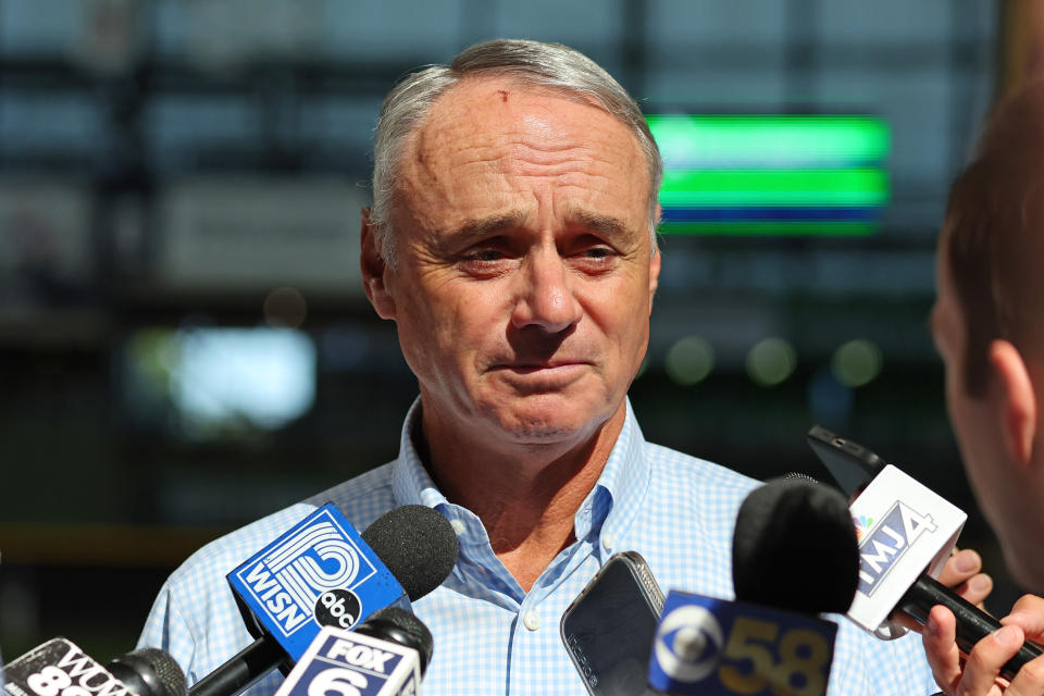 Rob Manfred was named in a lawsuit against MLB and its teams filed by former baseball scouts. (Stacy Revere/Getty Images)