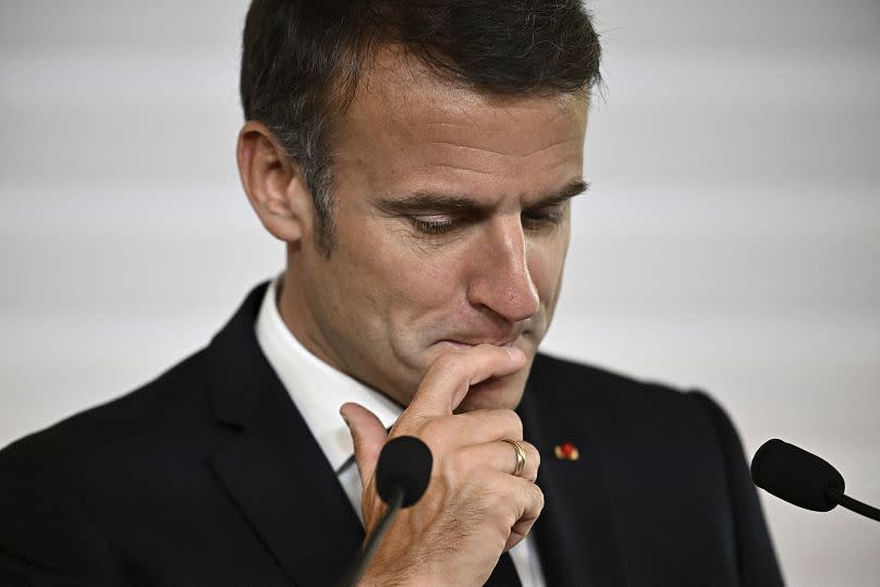 Le président français Emmanuel Macron lors de son discours à la session d'ouverture de la conférence African Vaccine Manufacturing Accelerator, jeudi 20 juin 2024 à Paris.