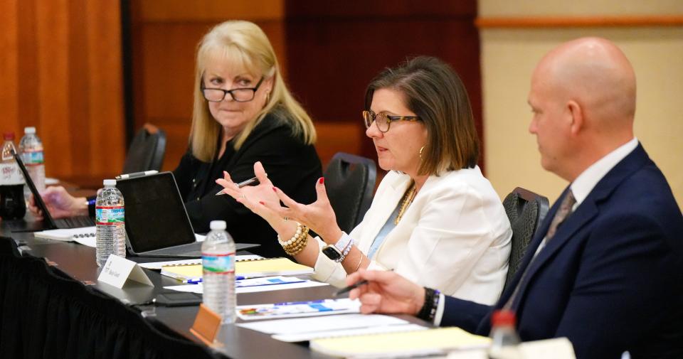 Statewide Charter School Board member Becky Gooch (center) called the vote to appeal an Oklahoma Supreme Court decision to the U.S. Supreme Court "way out of our purview."