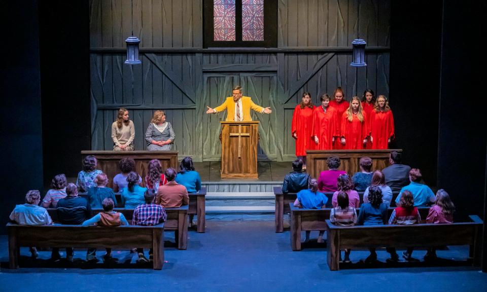 D. Ward Ensign as Rev. Moore addresses his flock in a scene from "Footloose" at the Croswell Opera House.