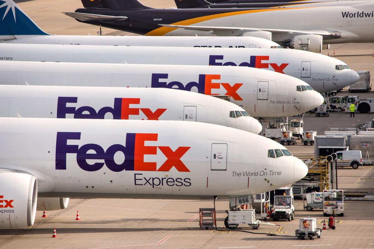 cologne, North Rhine-Westphalia/germany - 09 02 19: fed ex cargo airplanes at cologne bonn airport germany