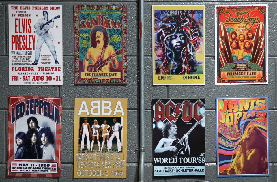 Poster line the walls at Elliott School of Music on East Marion Street in Shelby.