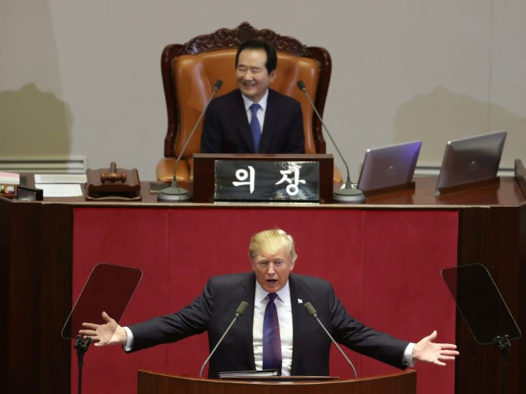 Donald Trump addressed the National Assembly in South Korea, a key US ally in the struggle with the nuclear-armed North