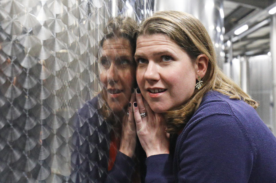 Liberal Democrat leader Jo Swinson during a visit to Dunkertons Cider Company in Cheltenham, Gloucestershire.