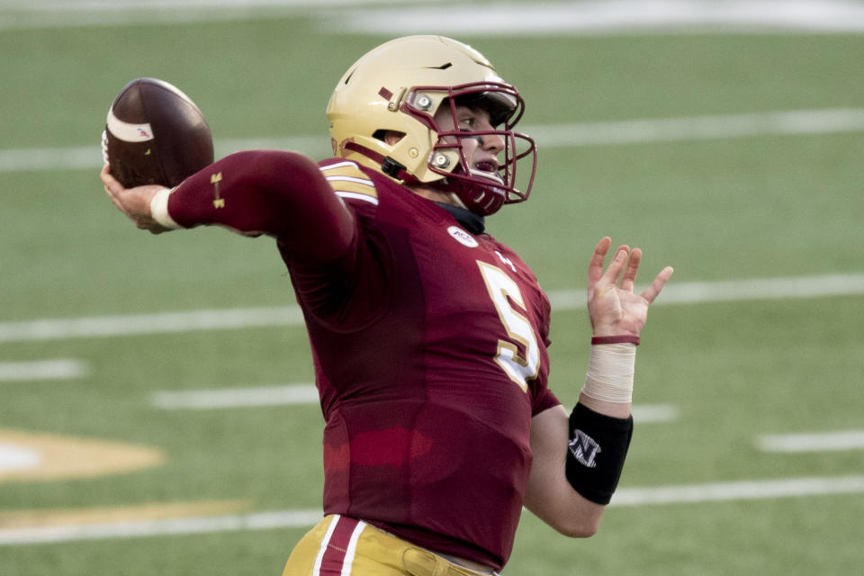 Boston College QB Phil Jurkovec had a fine first season for the Eagles after transferring from Notre Dame. (Photo by Maddie Malhotra/Getty Images)