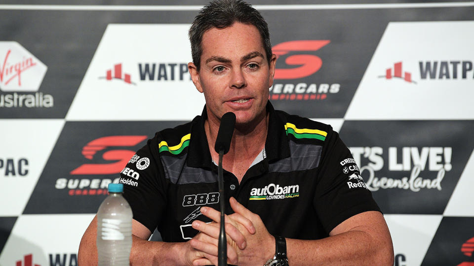 TOWNSVILLE, AUSTRALIA – JULY 06: Craig Lowndes during a press conference held to announce his retirement prior to the Supercars Townsville 400 on July 6, 2018 in Townsville, Australia. (Photo by Daniel Kalisz/Getty Images)