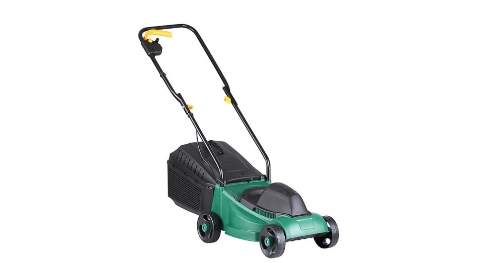 This 32cm lawnmower has a 27L grass collection capacity.