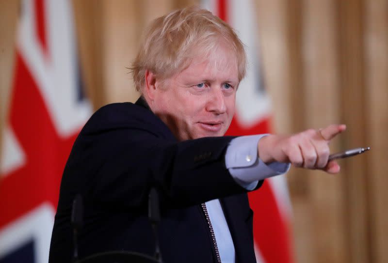 Britain's Prime Minister Boris Johnson attends a news conference on the novel coronavirus, in London