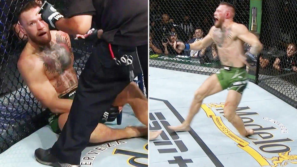 Conor McGregor, pictured here appearing to break his ankle at UFC 264.