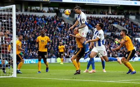 Shane Duffy went close for Brighton with a header - Credit: Getty Images