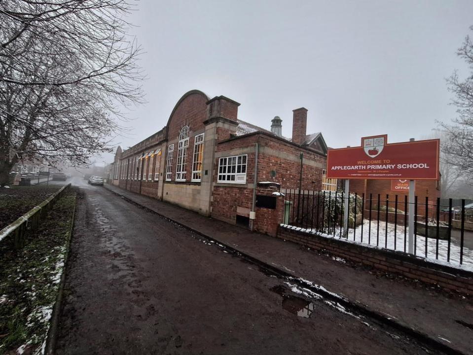 Darlington and Stockton Times: The Applegarth School on a dark December day, 80 years after the Halfix bomber crash next door