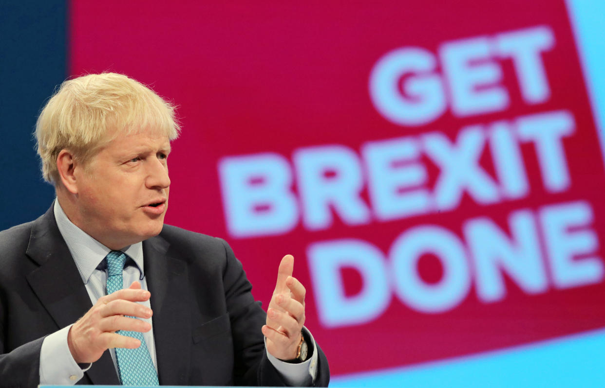 Prime Minister Boris Johnson delivering his speech at the Conservative Party Conference at the Manchester Convention Centre.