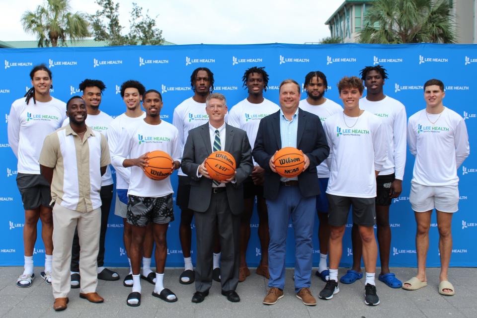 Lee Health is the first corporate sponsor of the SWFL Flight Crew, FGCU's NIL collective. The partnership between the healthy system and the men's basketball team was announced in a press conference at the university on Thursday, Nov. 9, 2023.