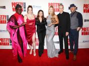 <p><em>Pretty Woman The Musical</em> cast members Kyle Taylor Parker, Olivia Valli, Jessica Crouch, Adam Pascal and Matthew Stocke pose with Laura San Giacomo (in black) in LA. on June 17 at the show's opening night.</p>